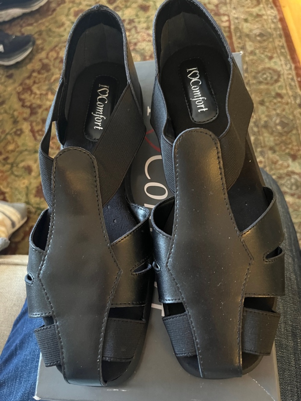 Women’s I ❤️ Comfort Black Stretch Leather Sandals